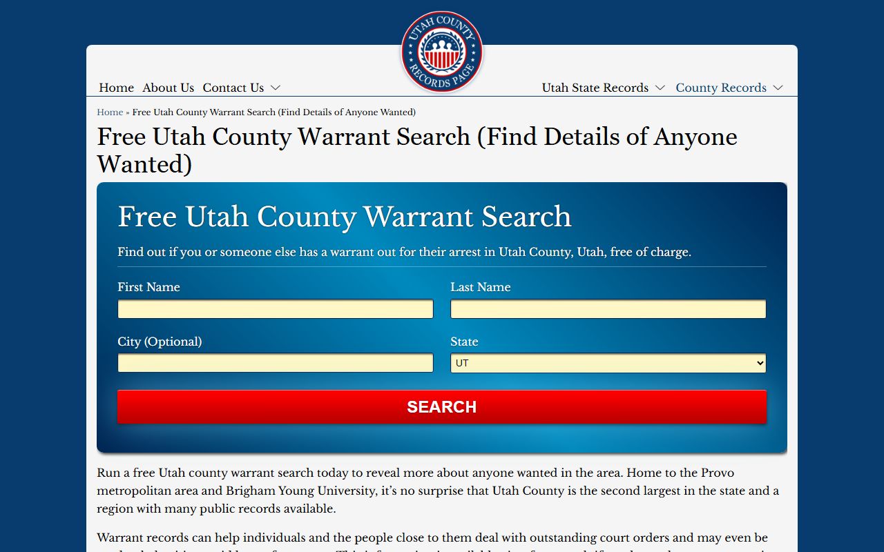 Utah warrant search portal for American Fork bench warrants