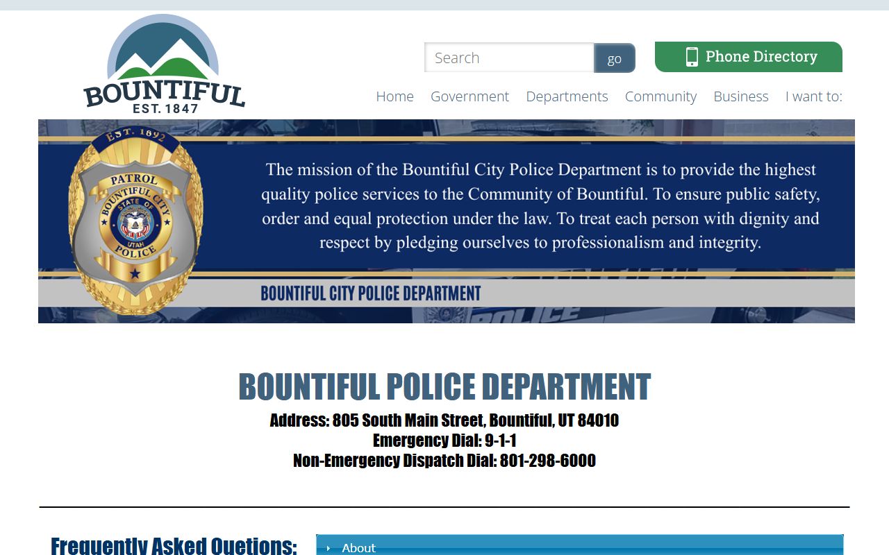 Bountiful Police Department page showing bench warrant resources