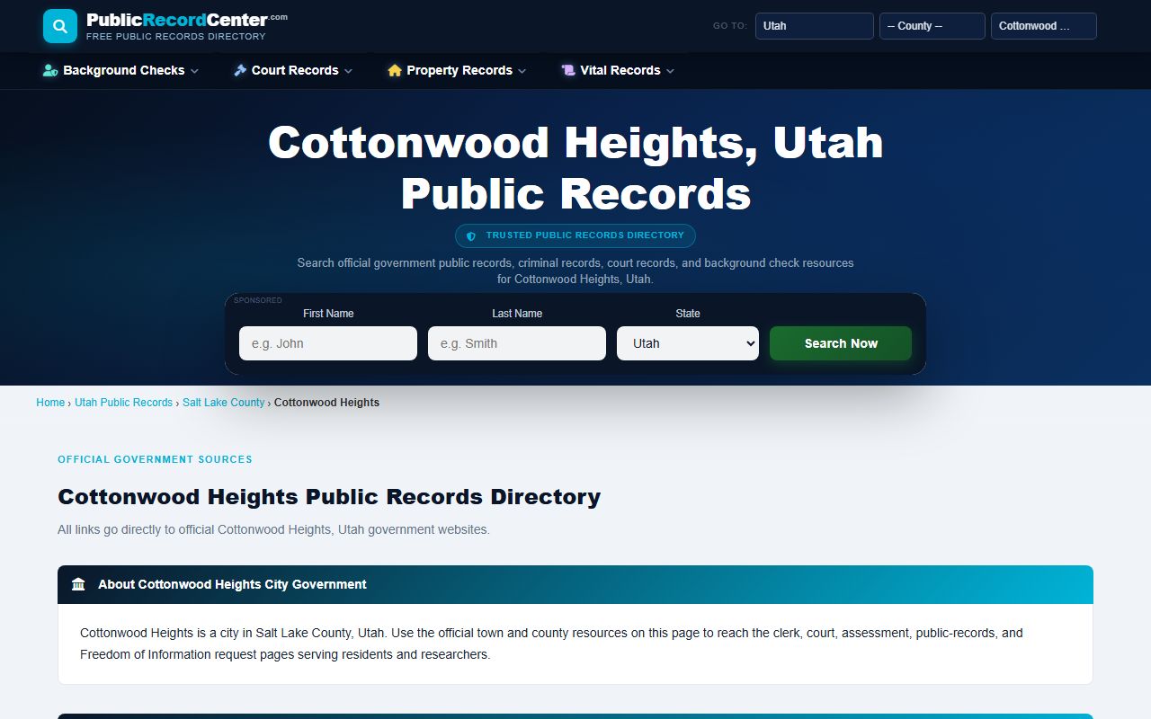 Cottonwood Heights public records directory for bench warrants