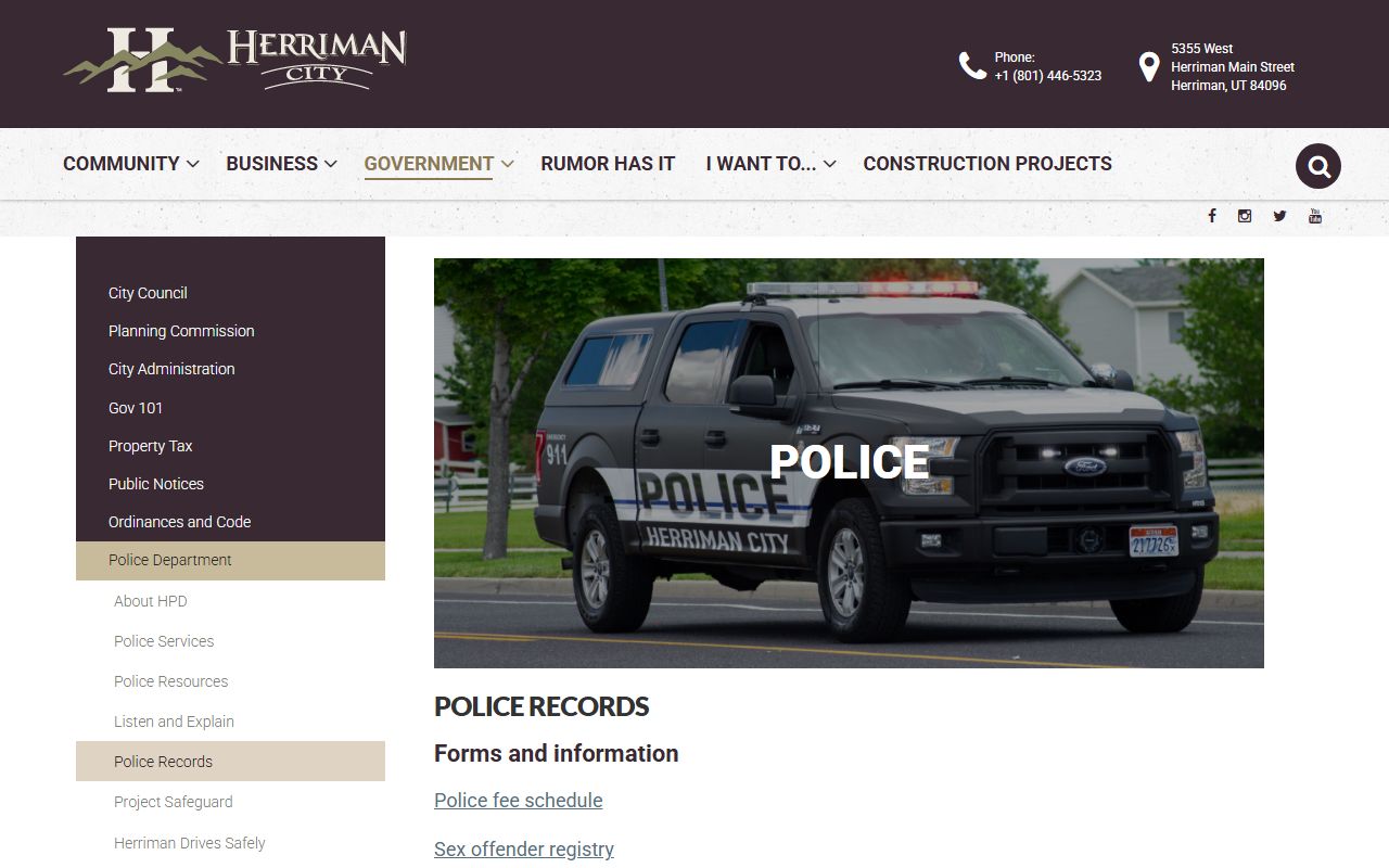 Herriman Police records page for bench warrant information