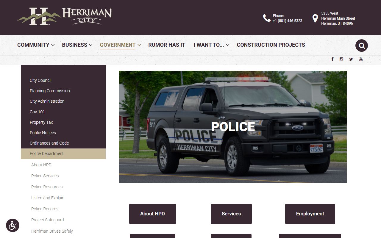 Herriman Police Department page for bench warrant services