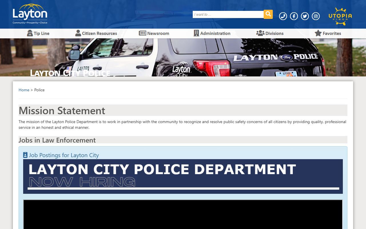 Layton Police Department page for bench warrant inquiries