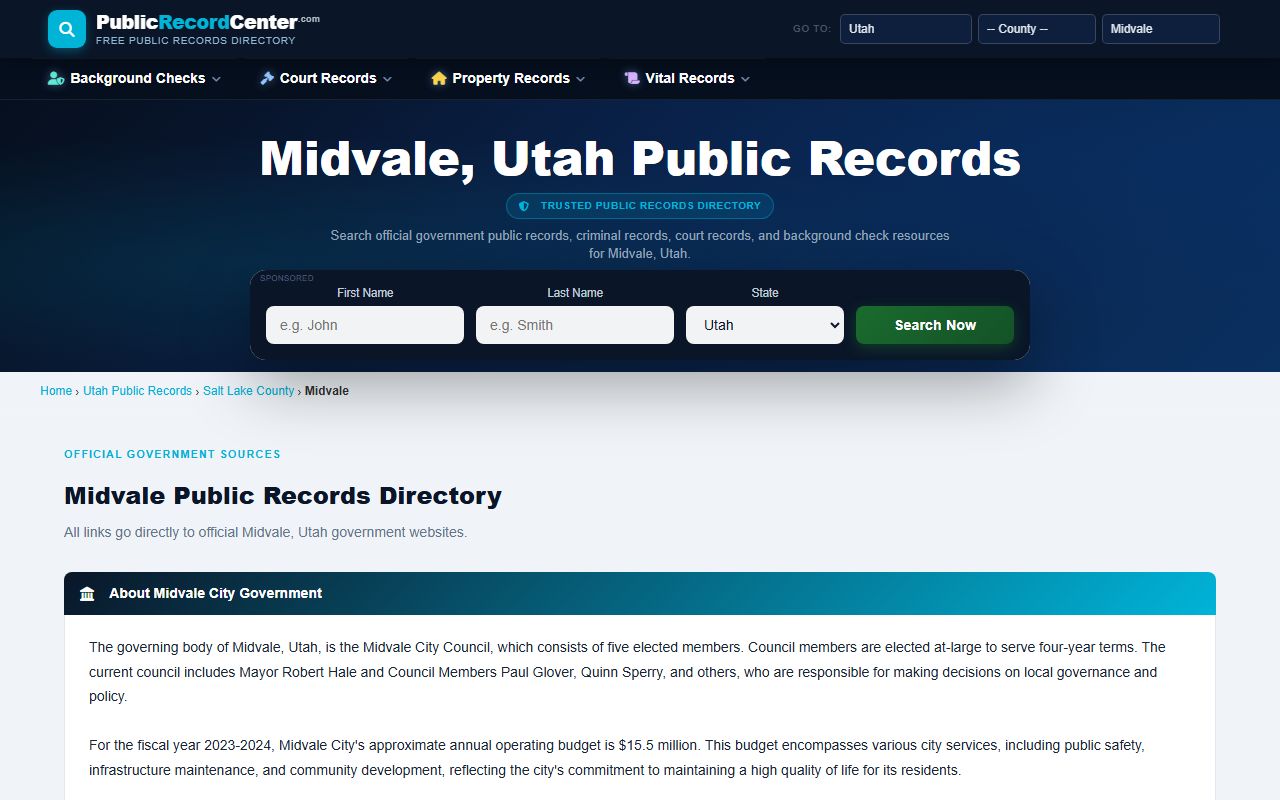 Midvale public records resource for bench warrant searches