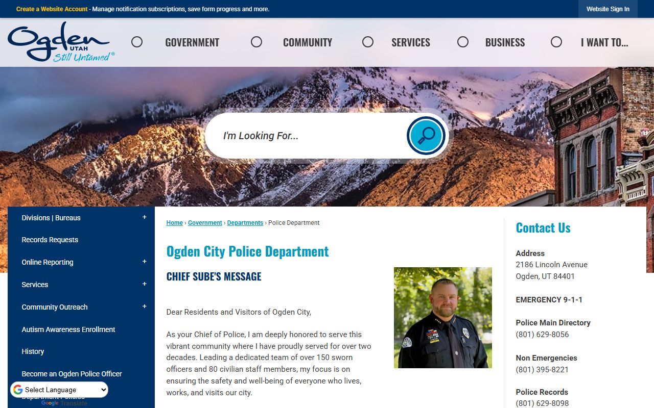 Ogden Police Department website for bench warrant services