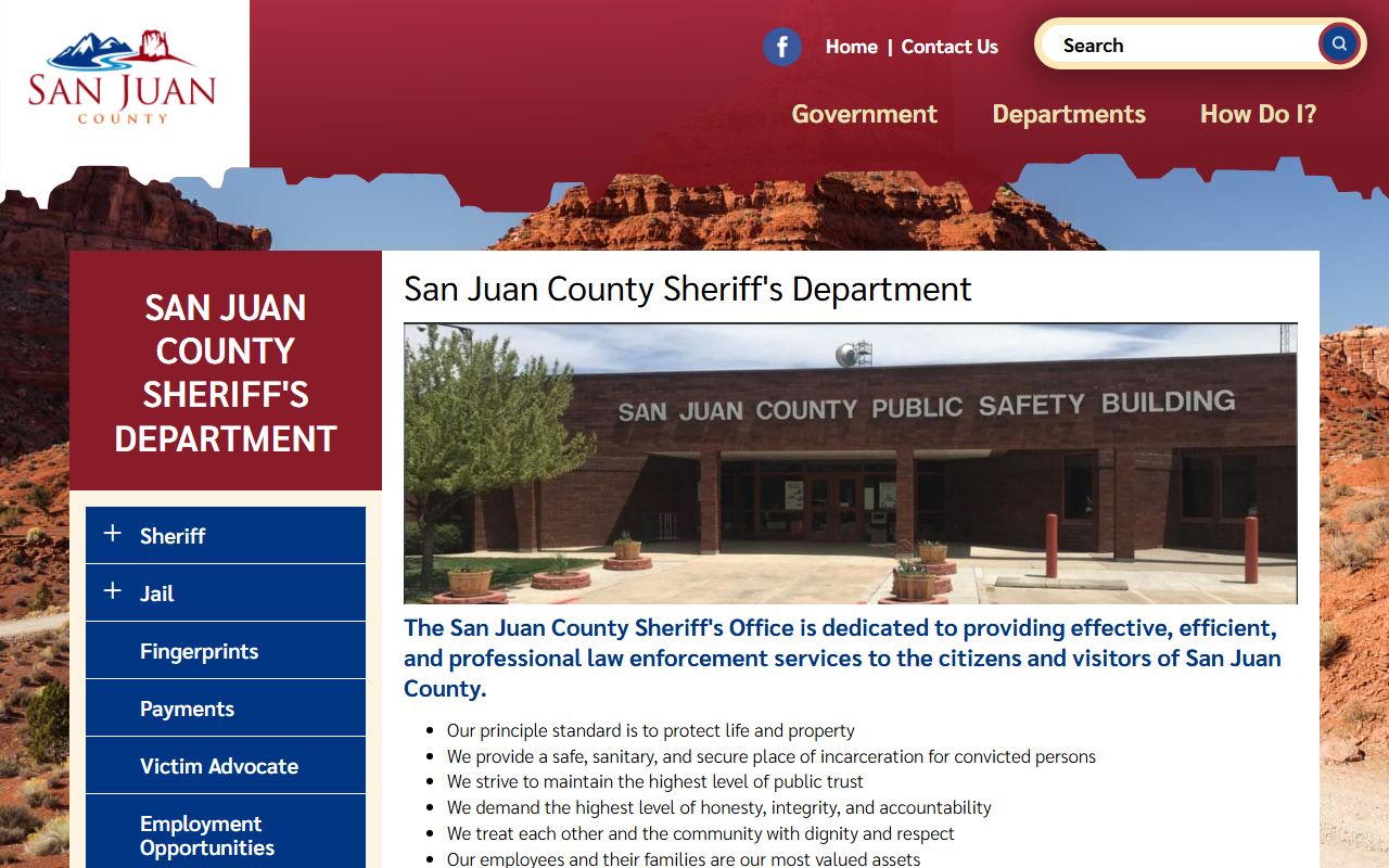 San Juan County Sheriff's Office website for bench warrants