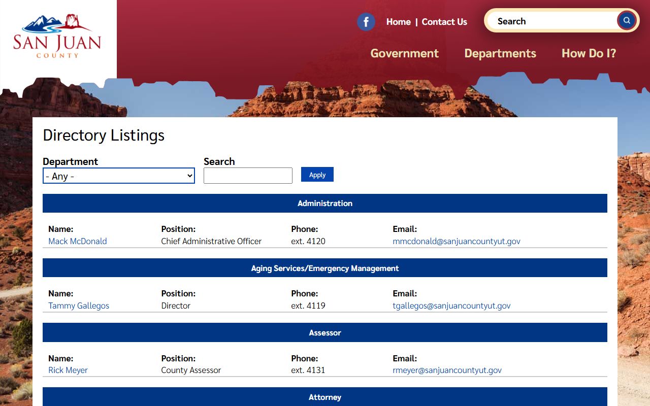 San Juan County government directory for bench warrant record requests