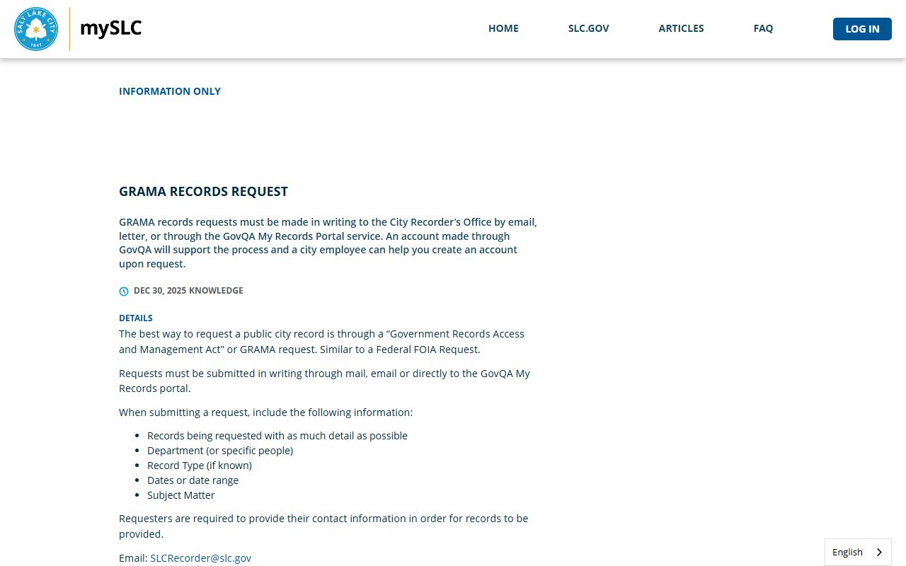 Salt Lake City GRAMA records request for bench warrants