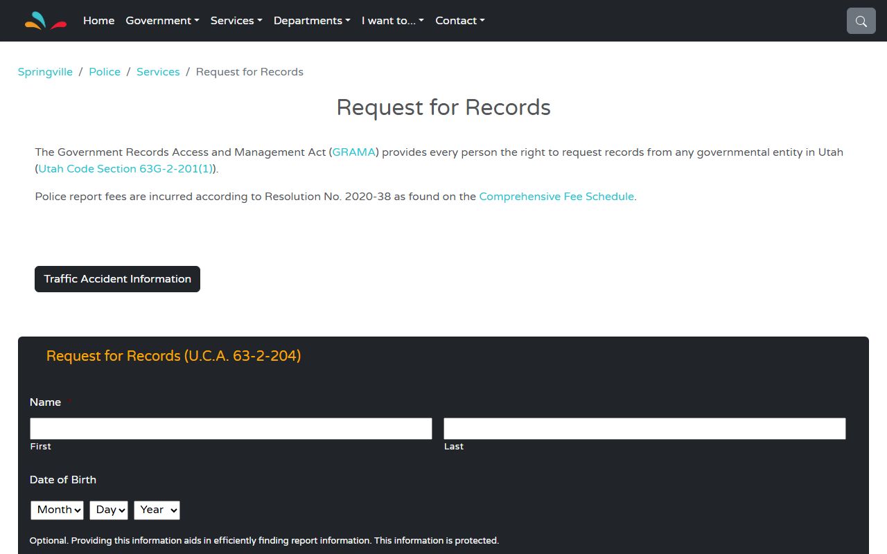Springville Police records request for bench warrants