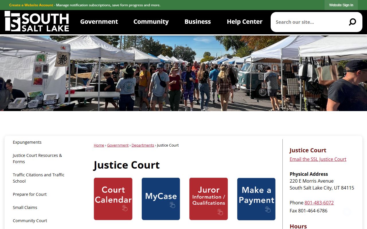 South Salt Lake Justice Court page for bench warrant information