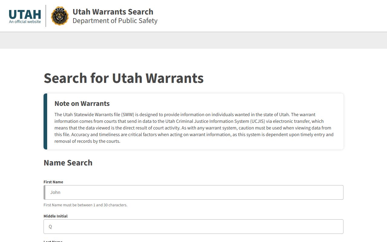 Utah warrant lookup tool for Cache County bench warrants