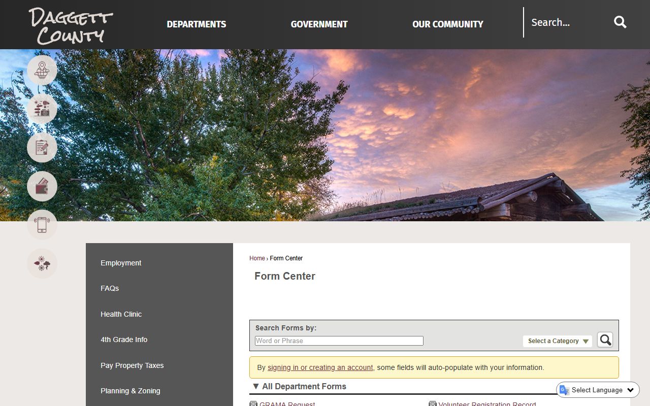 Daggett County Form Center for submitting bench warrant records requests