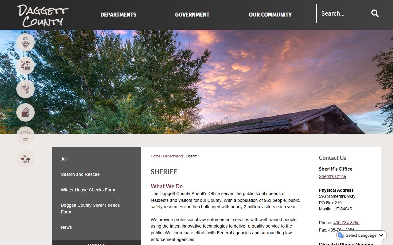 Daggett County Sheriff website for bench warrant information