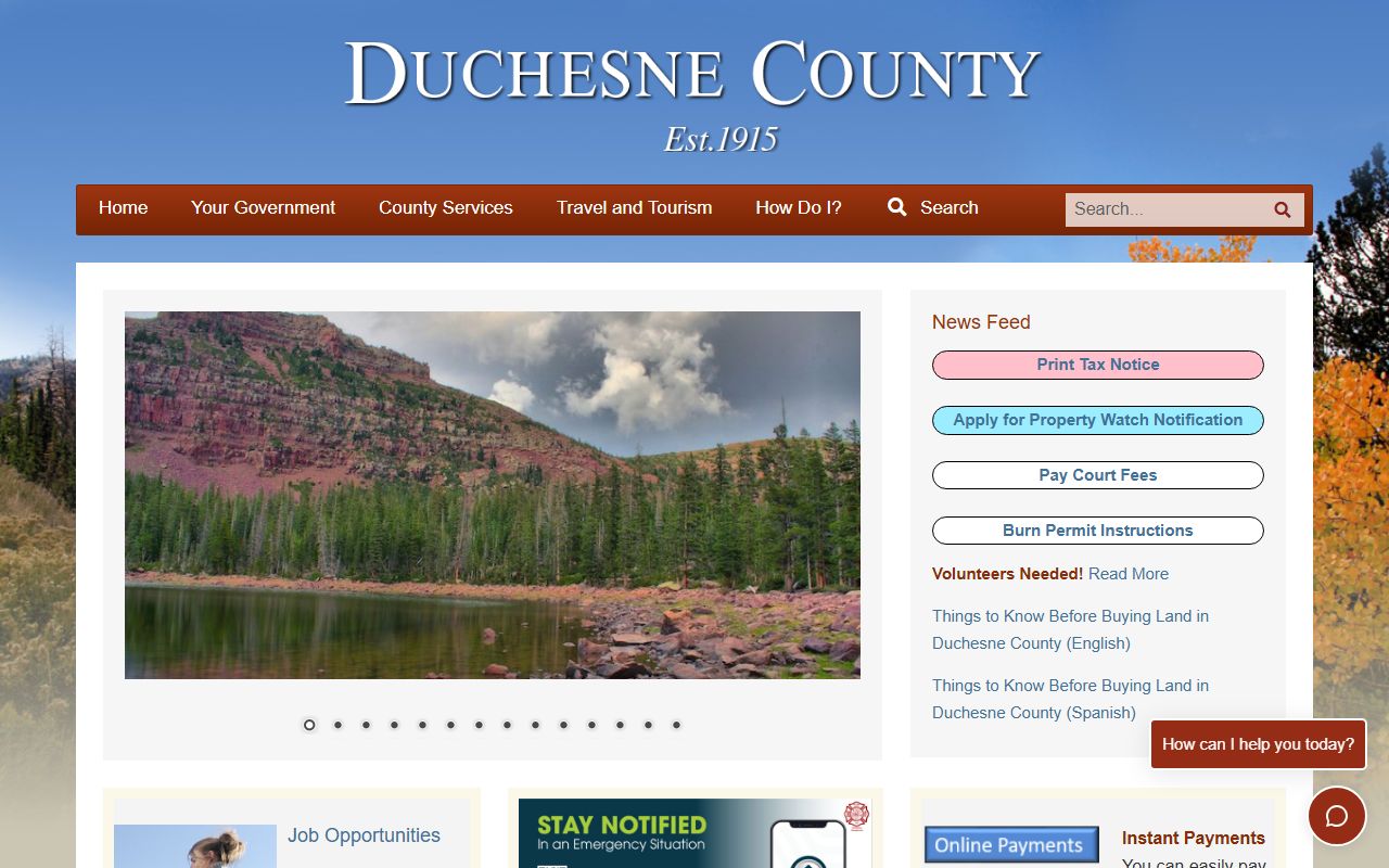 Duchesne County government website for bench warrants and public records