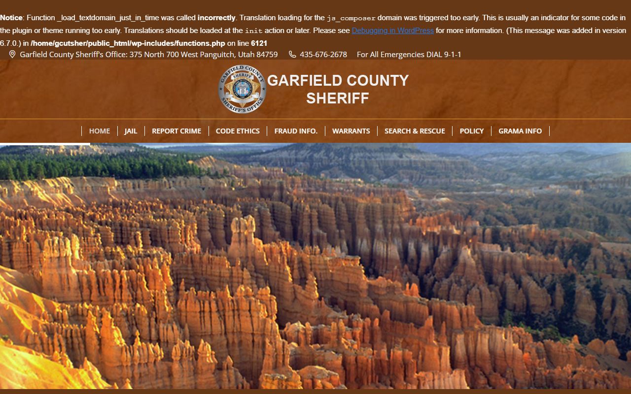 Garfield County Sheriff's Office website for bench warrants
