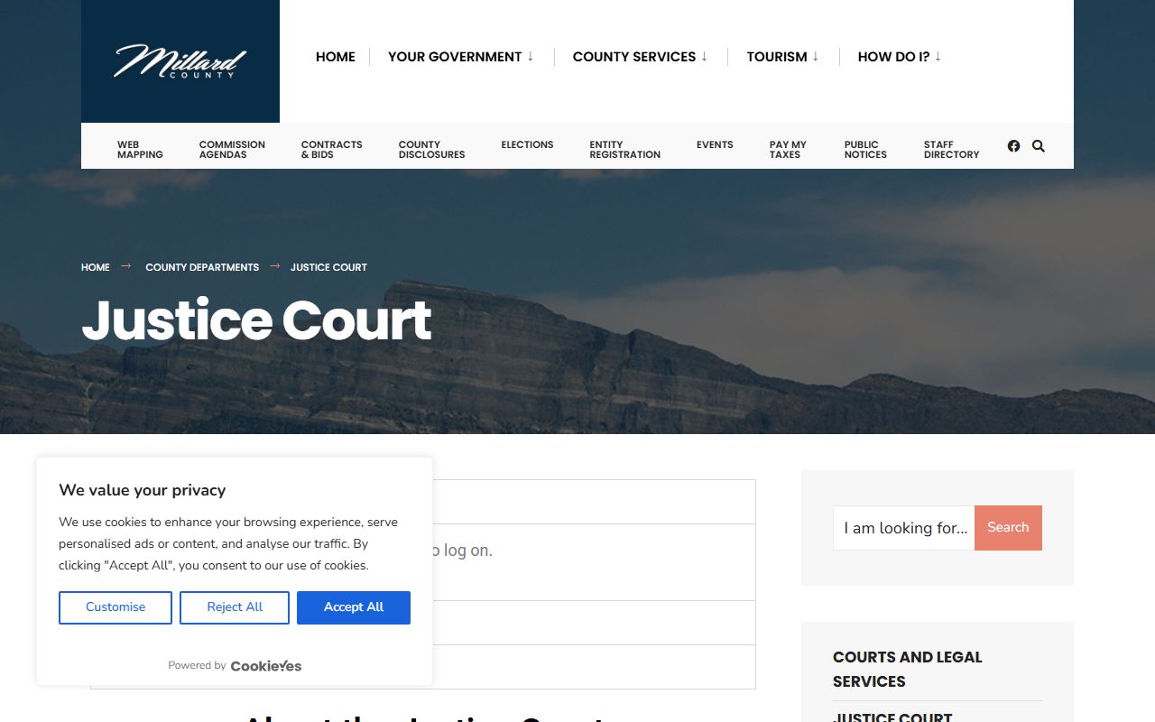 Millard County Justice Court page for bench warrant cases