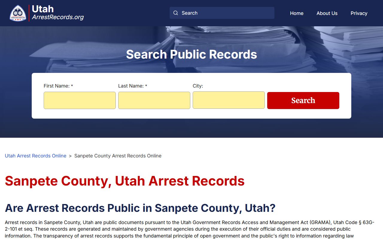 Sanpete County arrest records page related to bench warrants