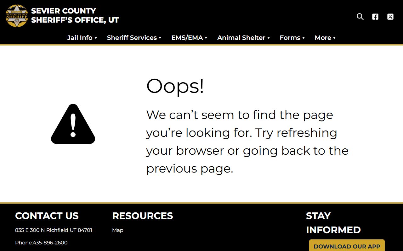 Sevier County jail information page for bench warrant arrests