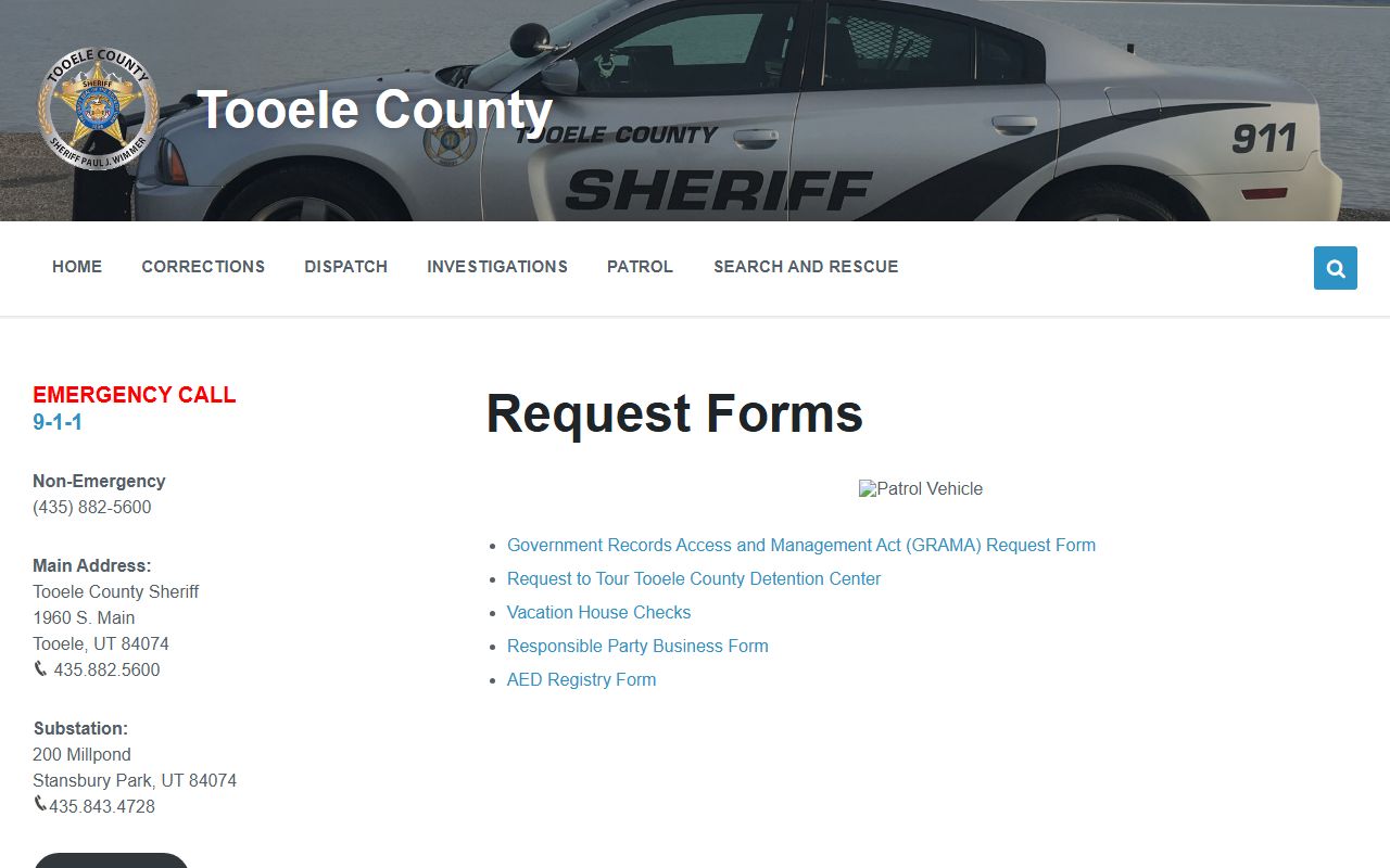 Tooele County Sheriff request forms for bench warrant records