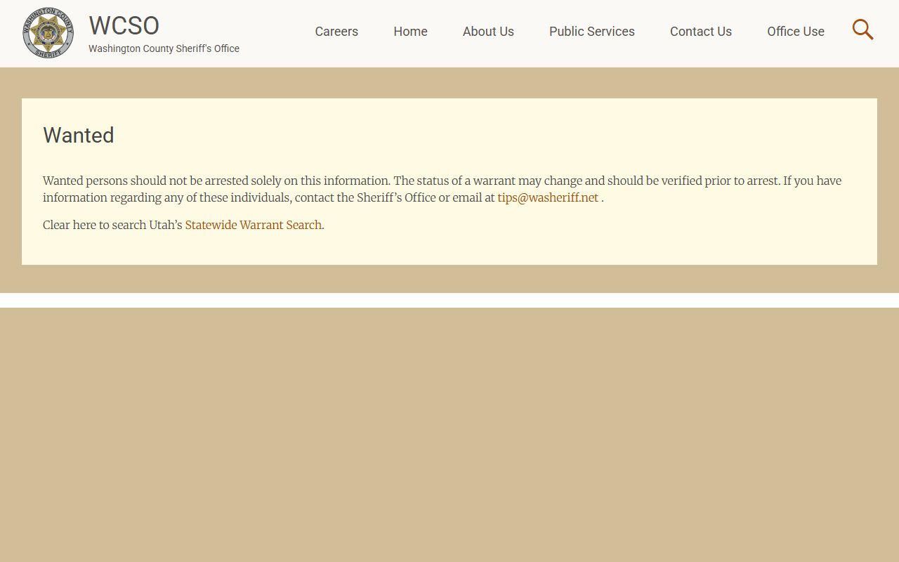 Washington County Sheriff most wanted page for bench warrants