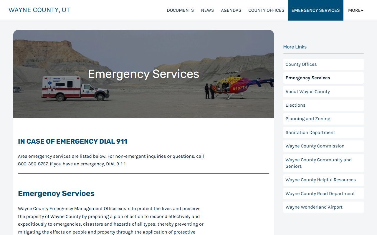 Wayne County emergency services page for bench warrant contacts