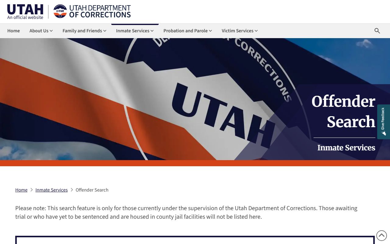 Utah Department of Corrections offender search for bench warrants